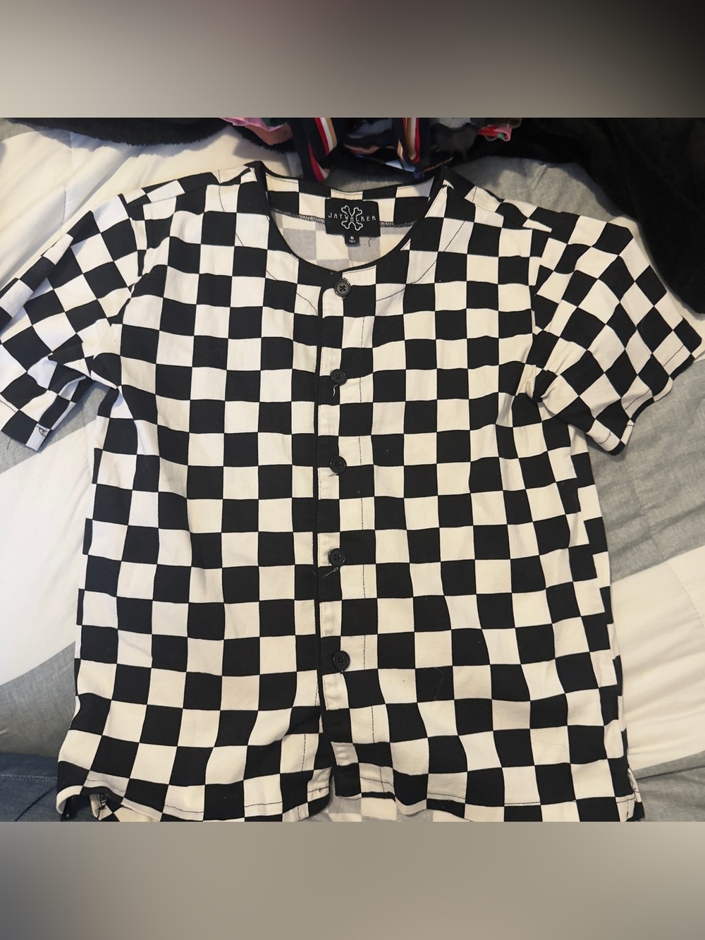 Black & White Checkered  Button-Up Top